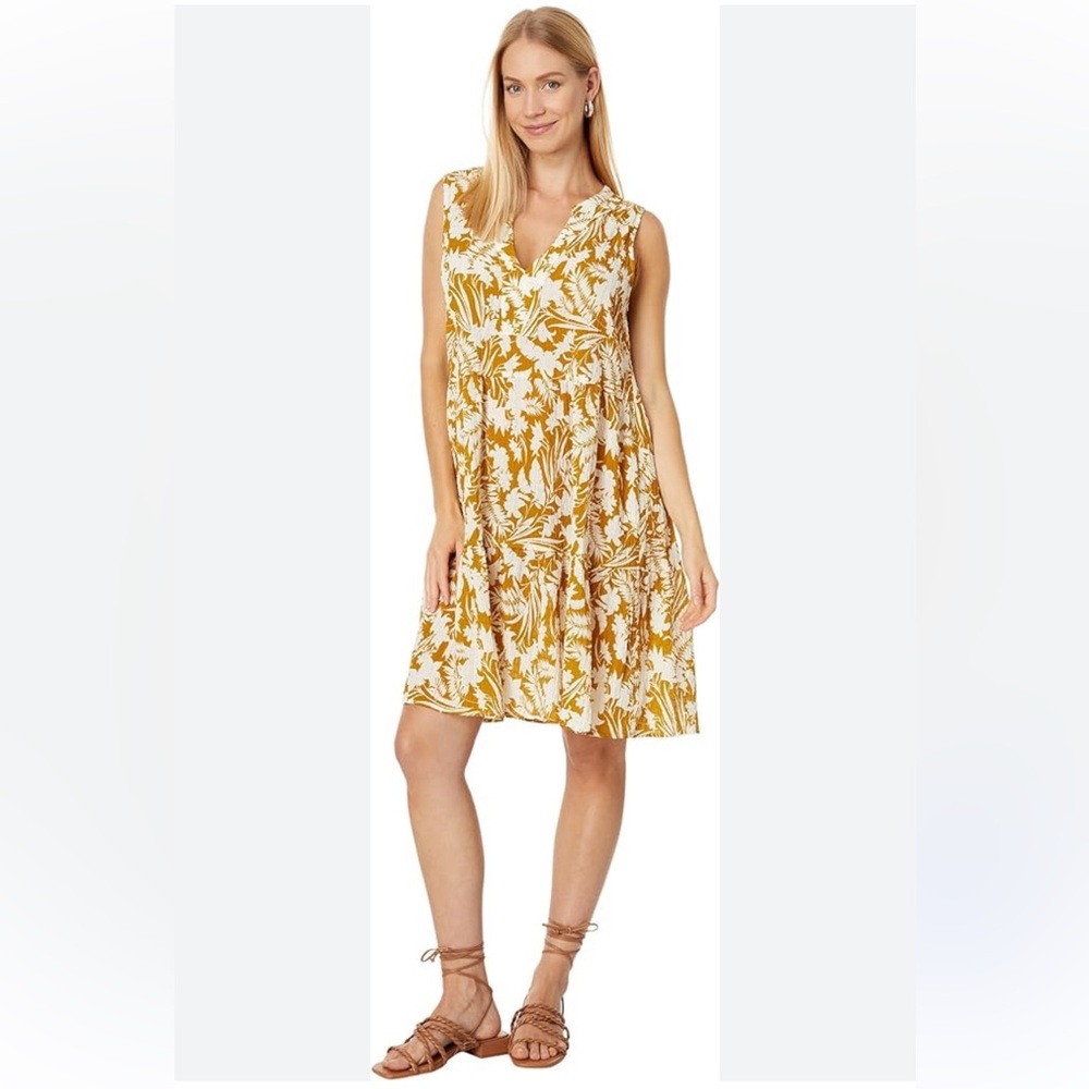 Elliott Lauren Flora V-Neck Tiered Short Dress Yellow Womens Large Prairie Party